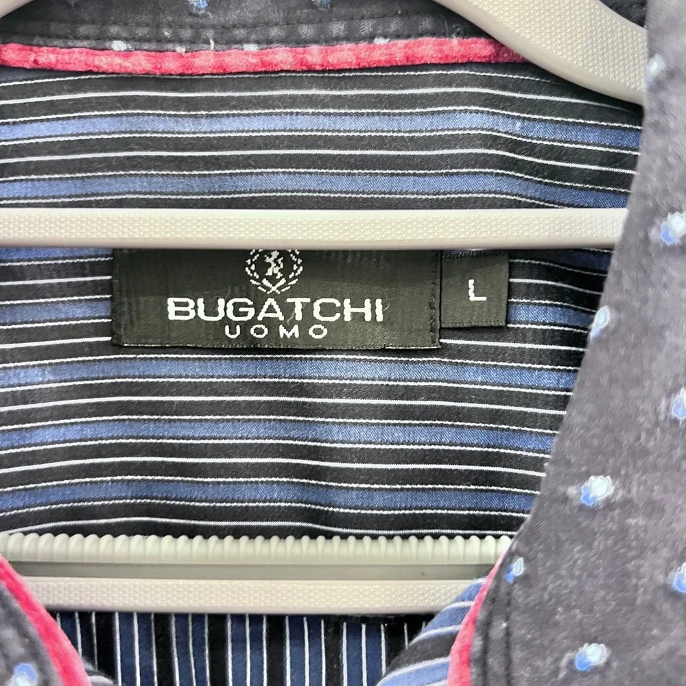 Bugatchi Uomo‎ Men's Long Sleeve Button Down Shirt Size L blue striped EUC